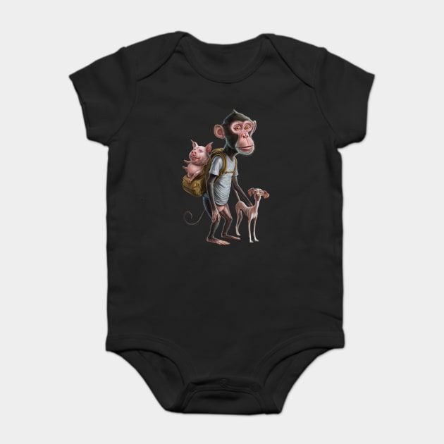 Monkey Stands Upright like a Human Baby Bodysuit by animegirlnft